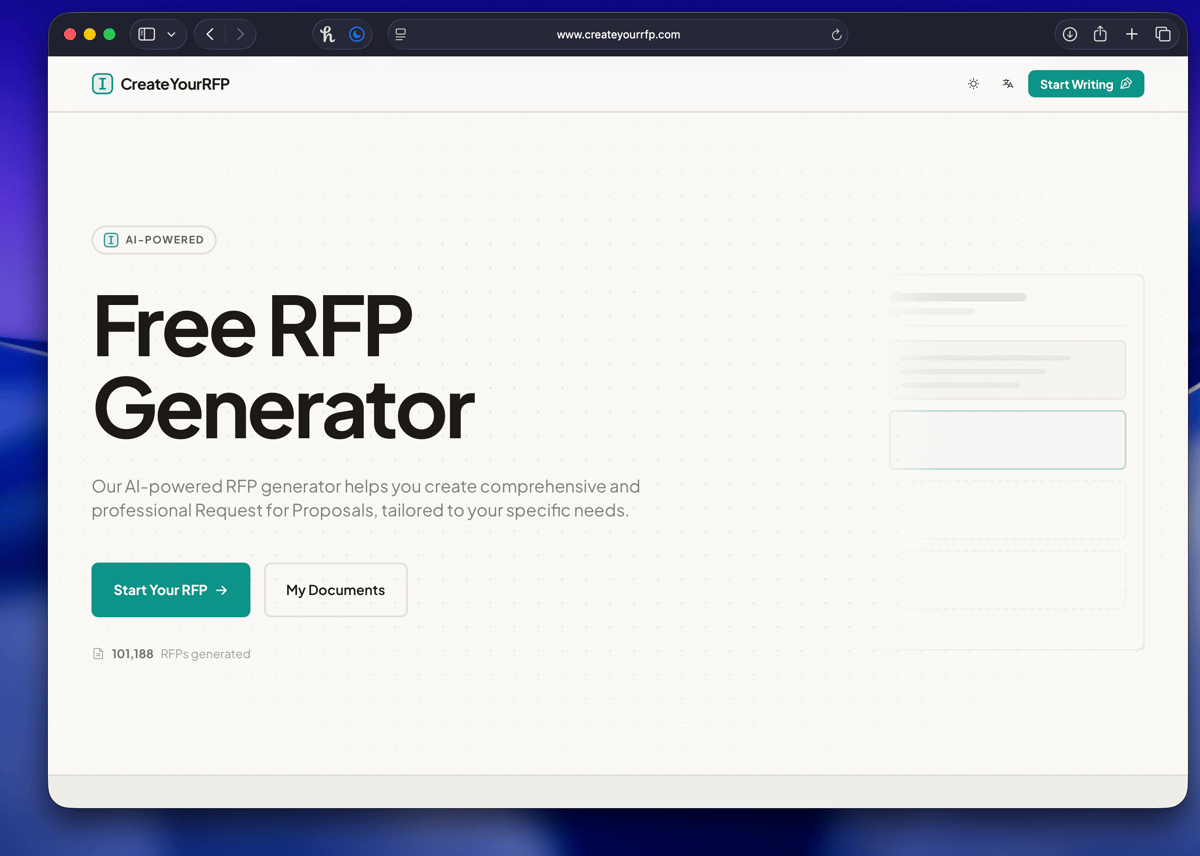 RFP Welcome page